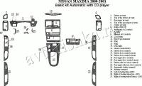 Декоративные накладки салона Nissan Maxima 2000-2001 базовый набор, АКПП, Радио с CD Player, 27 элементов.