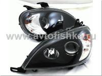 Mercedes ML W163 (98-05) фары передние линзовые черные, со светящимися ободками, с электрокорректором, комплект 2 шт.