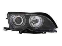BMW E46 (01-04) фары передние линзовые черные, со светящимися ободками, с моторами электрокорректора