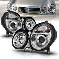Mercedes E W210 (99-02) фары передние линзовые хромированные, комплект 2 шт.