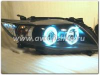 Toyota Corolla (2006-2010) фары передние линзовые черные, со светящимися ободками, комплект 2 шт.