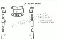 Декоративные накладки салона Toyota Camry 2005-2006 базовый набор, с навигацией система, без OEM