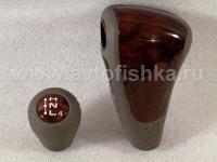 Toyota Land Cruiser 100 (98-03) ручки на рычаги переключения передач АКПП, темное дерево серая кожа, под прямой селектор, с боковым фиксатором