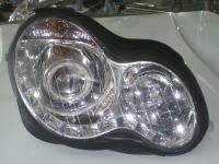 Mercedes C-class W203 (03-07) передние фары линзовые хромированные со светящимися ободками и подсветкой DRL, в комплекте 2 шт.