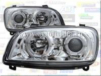 Toyota RAV4 (97-01) фары передние линзовые хромированные, со светящимися ободками, комплект 2 шт.
