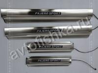 Mitsubishi Pajero Sport V3 (2009-) накладки на внутренние пороги из нержавеющей стали с подсветкой, к-кт 4 шт.