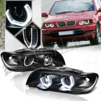 BMW X5 E53 (1998-2003) передние хромированные со светящимися ободками, комплект 2 шт.