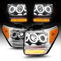Dodge Nitro (2007-2012) фары передние линзовые хромированные, с ангельскими глазками и светодиодной подсветкой