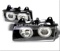 BMW 3 E36 (91-99) 2, 4 дв. фары передние черные со светящимися ободками, комплект 2 шт.