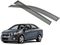 Chevrolet Aveo (12–) Дефлекторы боковых окон с хромированным молдингом, OEM стиль, седан