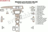 Mitsubishi Lancer Evolution (01-07) декоративные накладки под дерево или карбон (отделка салона), полный набор, механичеcкая коробка передач, 2DIN , правый руль