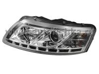 Audi A6 (04-08) фары передние ксеноновые линзовые хромированные со светодиодной DRL подсветкой, комплект 2 шт.