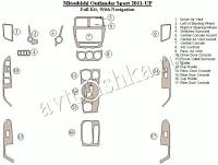 Декоративные накладки салона Mitsubishi ASX 2011-н.в. полный набор, с навигацией