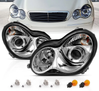 Mercedes C-class W203 (00-07) фары передние линзовые хромированные, комплект 2 шт.