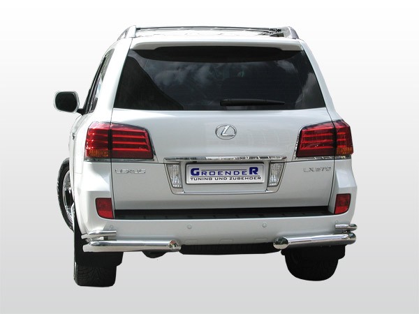 Lexus LX (12–) Защита заднего бампера двойная (83+43 мм, полир. нерж.)