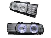 BMW 5 E34 (88-94) фары передние линзовые хромированные, со светящимися ободками, комплект 2 шт.