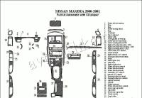 Декоративные накладки салона Nissan Maxima 2000-2001 полный набор, АКПП, Радио с CD Player, 39 элементов.