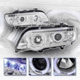 BMW X5 (98-03) фары передние линзовые хромированные, со светящимися ободками, с белыми поворотниками, комплект 2 шт.