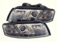 Audi A4 (01-04) фары передние линзовые хромированные, со светодиодной подсветкой, комплект 2 шт.