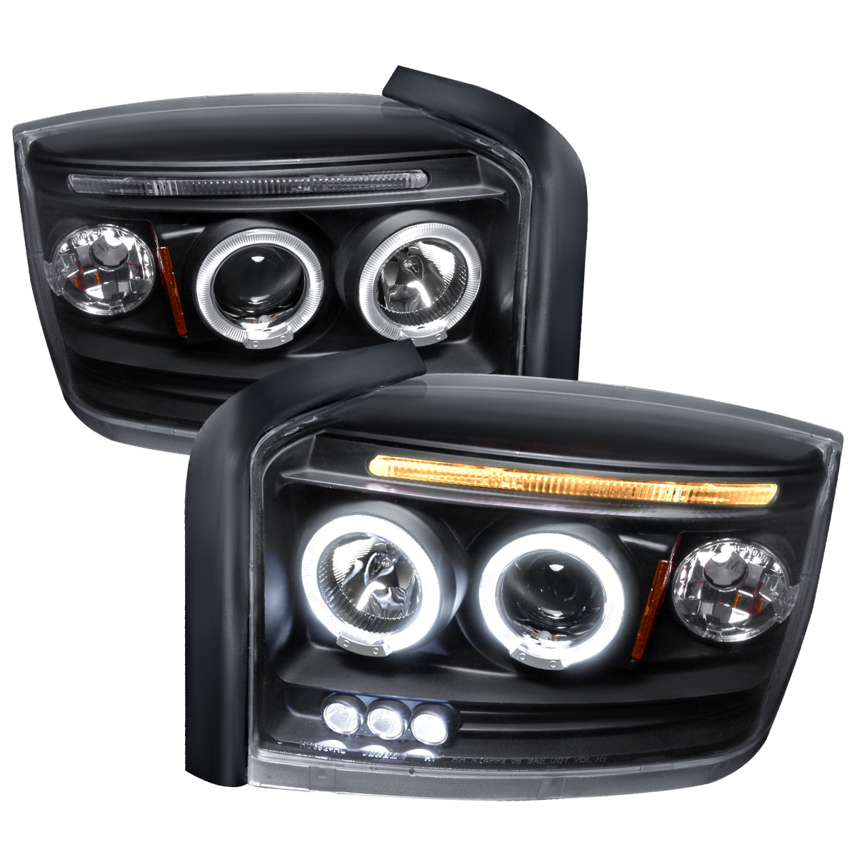 Передние линзованные фары Dodge Dakota 2005–2007 с двойными кольцами, черные, комплект