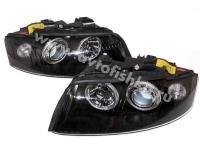 Audi A4 (01-04) фары передние линзовые черные, со светящимися ободками, под корректор, комплект 2 шт.