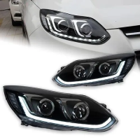 Ford Focus 3 (11-13) передние фары черные линзовые с DRL диодной подсветкой, 2 шт.
