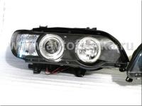 BMW X5 (98-03) фары передние линзовые черные, со светящимися ободками, с электрокорректором, комплект 2 шт.