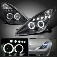 Toyota Celica 2000-2005 фары передние линзовые черные, со светящимися ободками LED