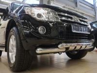 Mitsubishi Pajero (11–) Защита переднего бампера двойная Shark d 76/76 мм, нерж.