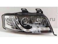 Audi A6 4B,C5 (01-03) фары передние черные, со светящимися ободками, линзовые cветодиодные c DRL