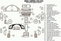Декоративные накладки салона BMW 5 1998-н.в. без навигации система, 35 элементов.