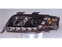 Audi A6 Allroad (01-05) фары передние линзовые, черные с нижней DRL светодиодной подсветкой, комплект 2 шт.