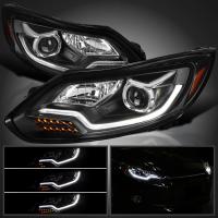 Ford Focus 3 (11-13) тюнинговые фары линзовые со светящейся полосой, черные