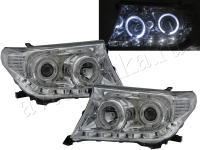 Toyota Land Cruiser 200 (07-12) фары передние линзовые хромированные, со светящимися ободками, с DRL подсветкой, комплект 2 шт.