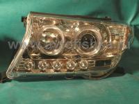 Toyota Land Cruiser 200 (08-) передние фары линзовые хромированные, со светящимися ободками, комплект 2 шт.