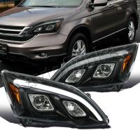 Honda CR-V III (06-) фары передние линзовые черные, с подсветкой DRL, комплект 2 шт.