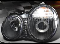 Mercedes E W210 (95-99) фары передние линзованные черные, дизайн Mercedes W211, с подсветкой CCFL, комплект 2 шт.