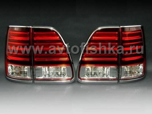 Lexus LX470 (2003-2007) задние фонари светодиодные красно-хромированные, комплект 2 шт.