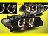 BMW 3 E46 (03-06) 2 дв. фары передние линзовые черные, со светящимися ободками, с мотором электрокорректора, комплект 2 шт.