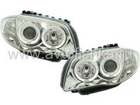 BMW 1 E87 (04-) фары передние хромированные линзовые, со светящимися ободками, комплект 2 шт.