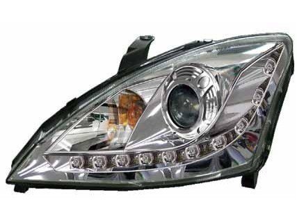 Ford Focus 1 (98-04) Europe+USA фары передние линзовые хромированные, со светодиодной подсветкой, комплект 2 шт.