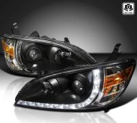 Honda Civic, Ferio (2003-2005) передние фары линзованные черные с ходовыми огнями