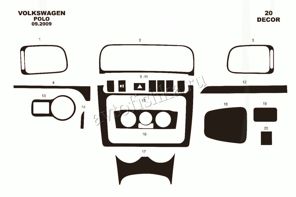 Volkswagen Polo 2009-2017 декоративные накладки (отделка салона) под  дерево, карбон, алюминий купить в Москве - Автофишка