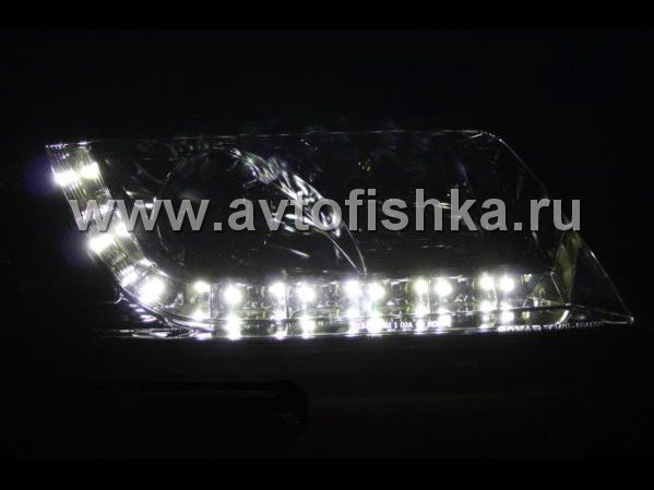 Audi A6 (01-03) фары передние линзовые хромированные, со светодиодной подсветкой, комплект 2 шт.