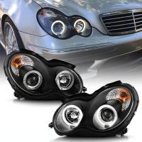 Mercedes C-class W203 (00-07) фары передние линзовые черные, с ангельскими глазками
