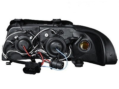 Audi A4 (95-01) фары передние линзовые черные, со светящимися ободками CCFL, комплект 2 шт.