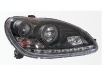 Mercedes S W220 (98-05) фары передние линзовые черные, с подсветкой DRL, комплект 2 шт.