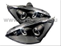 Ford Focus 1 (1998-2004) Europe+USA фары передние линзовые черные, со светящимися ободками, комплект 2 шт.