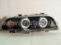 BMW 3 E46 (98-01) 4 дв. седан фары передние черные, с двумя светящимися ободками, с моторами электрокорректора, комплект 2 шт.