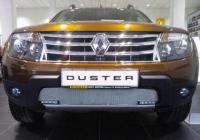 Renault Duster (11–14) Защита радиатора Premium, хром (с вырезом под ДХО)